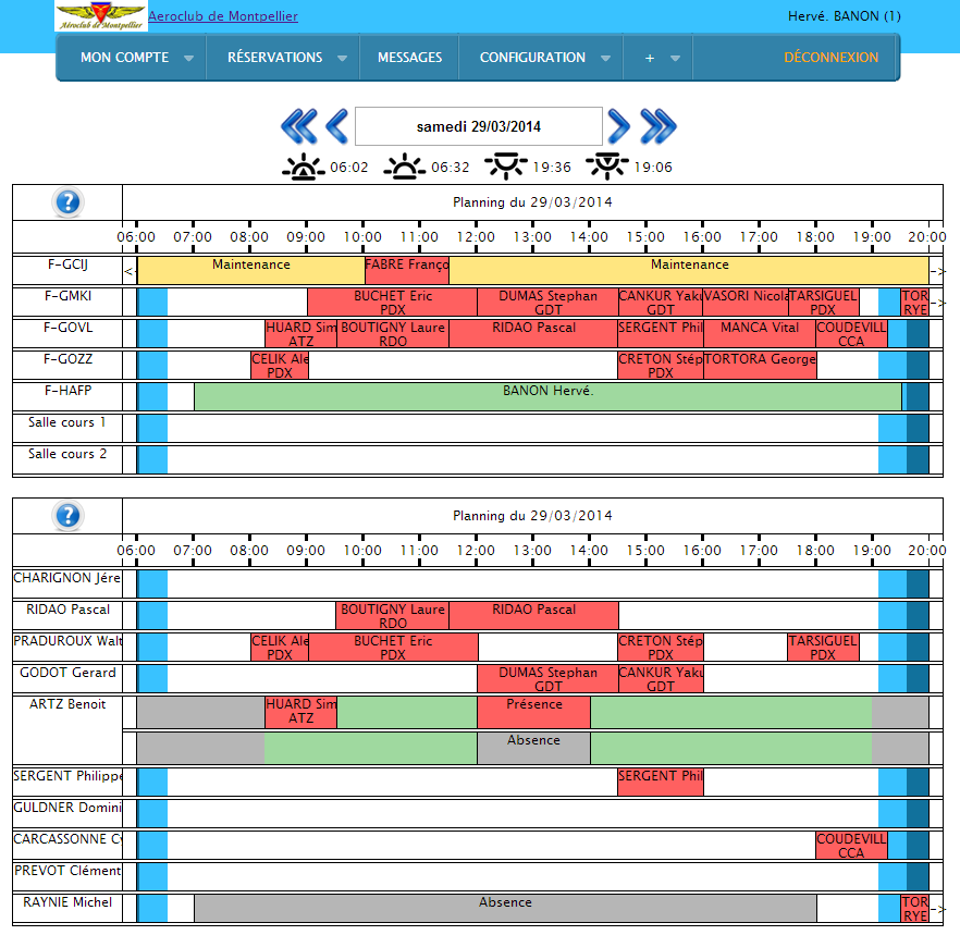 planning journalier aeroclub